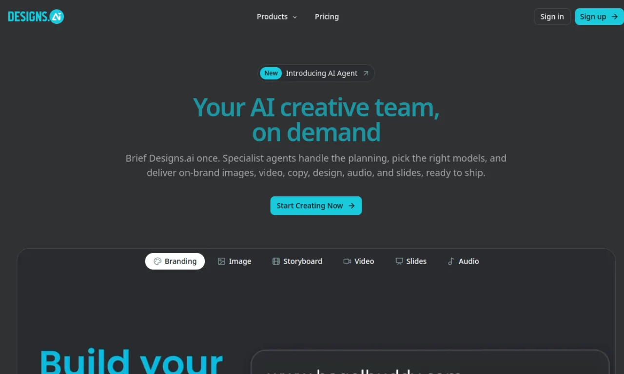 Screenshot of Designs.ai website