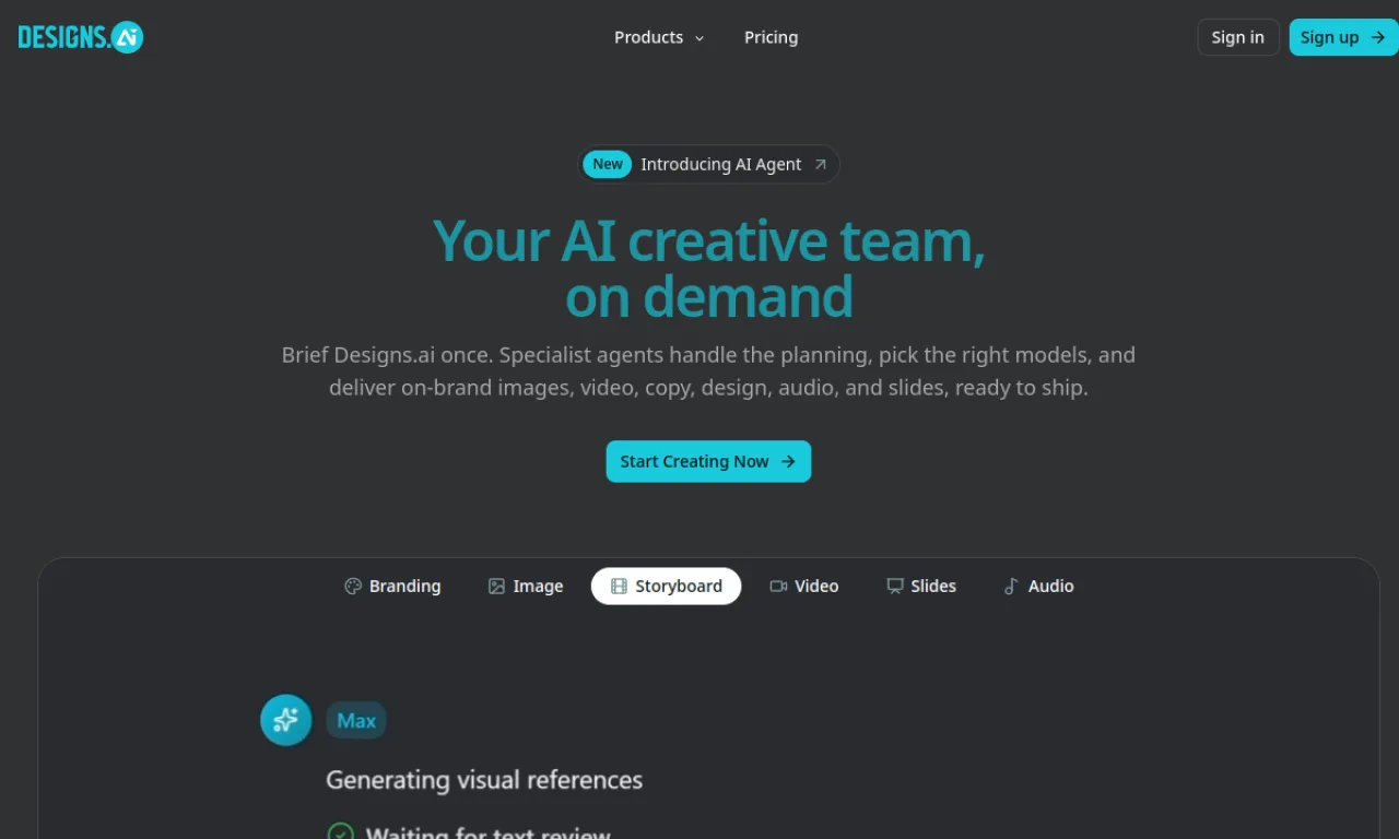 Screenshot of Designs.ai website