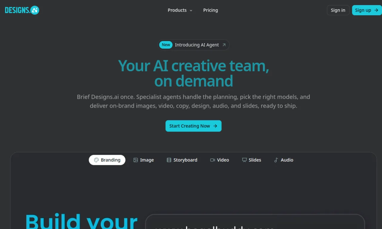 Screenshot of Designs.ai website