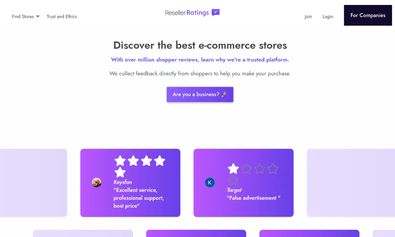 Screenshot of ResellerRatings website