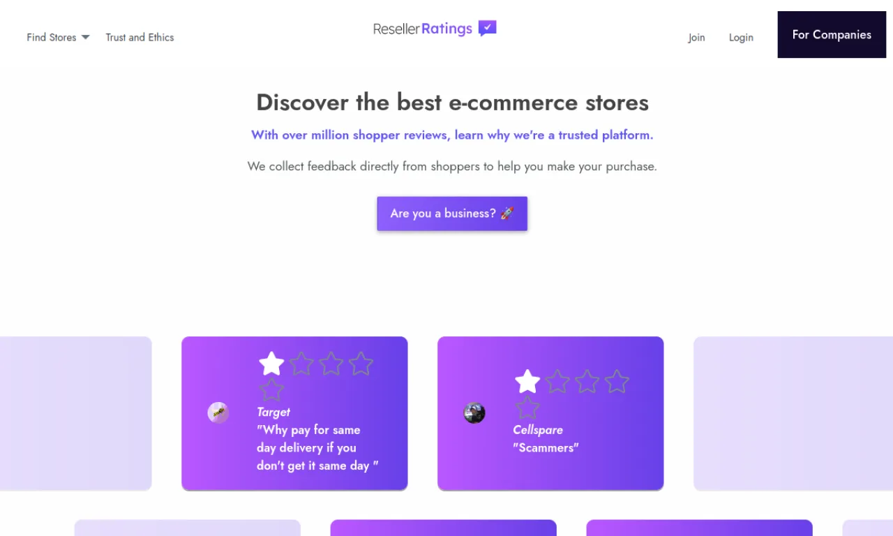 Screenshot of ResellerRatings website