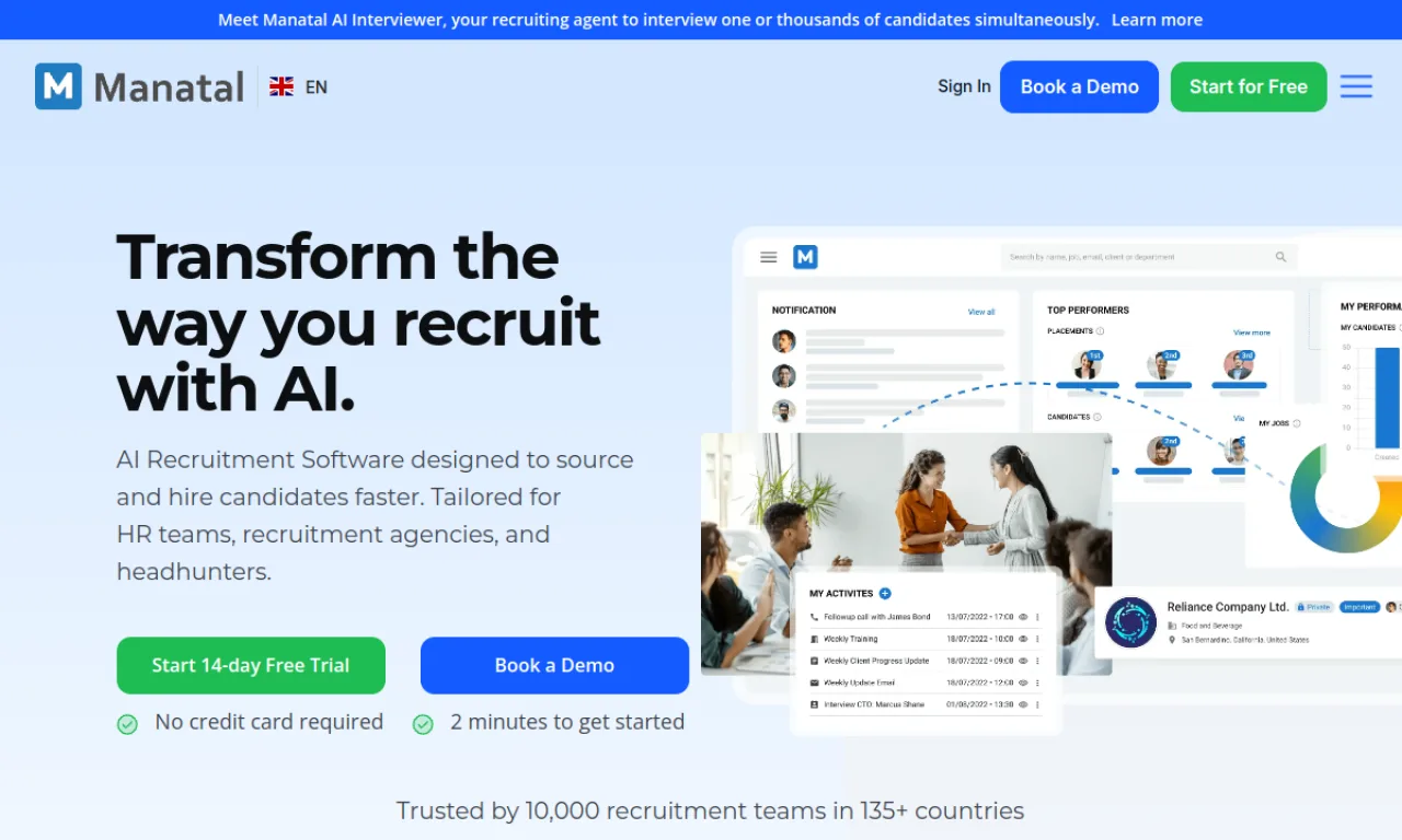 Screenshot of Manatal website