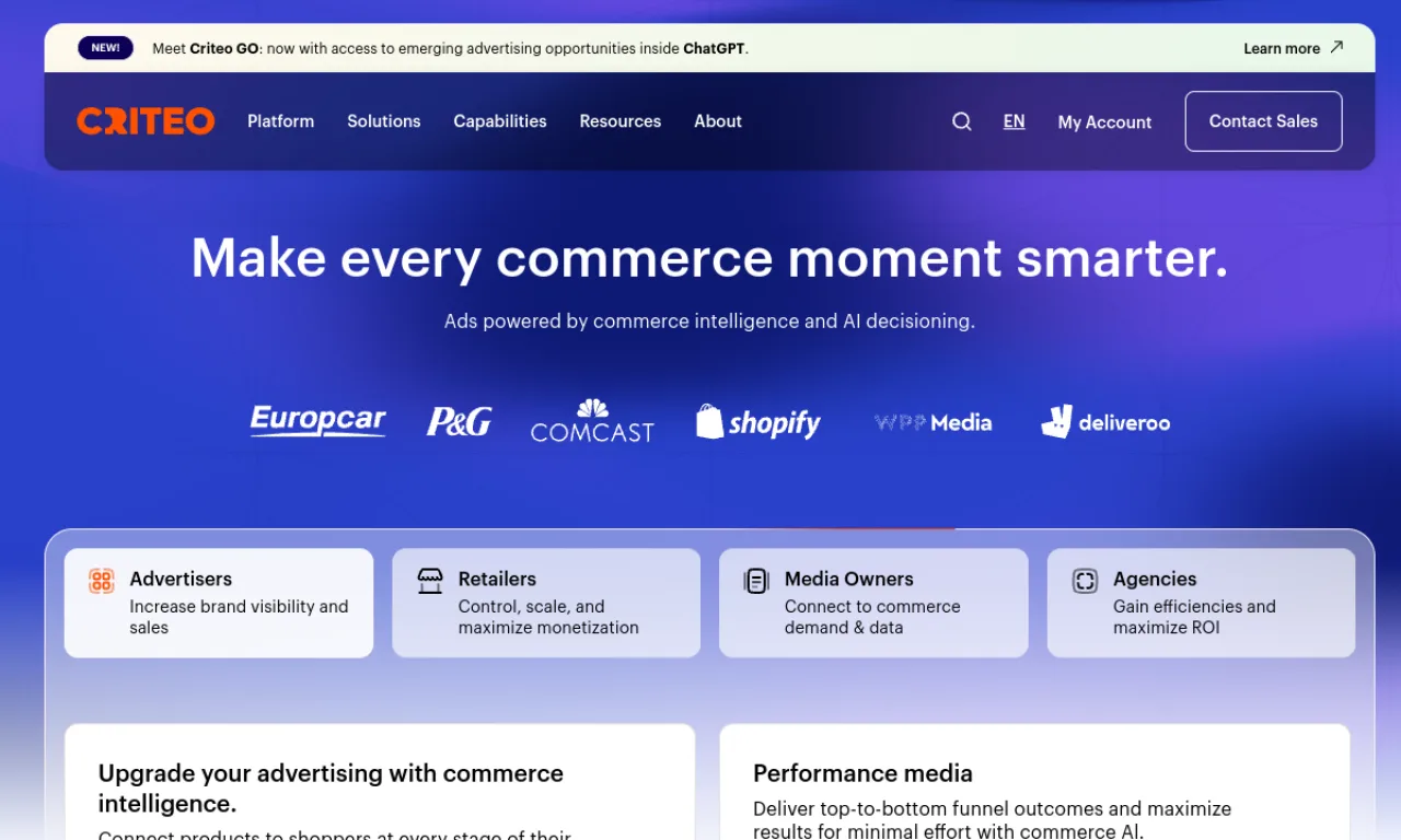 Screenshot of Criteo website