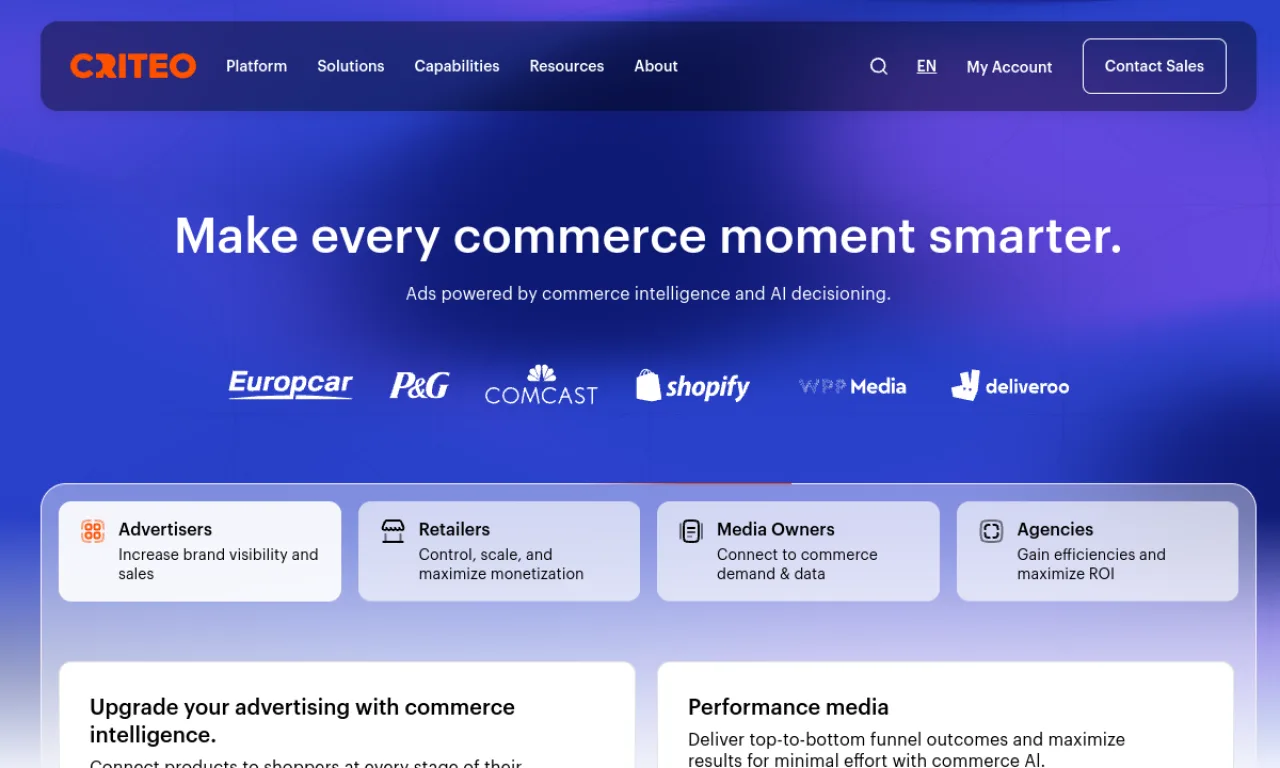 Screenshot of Criteo website