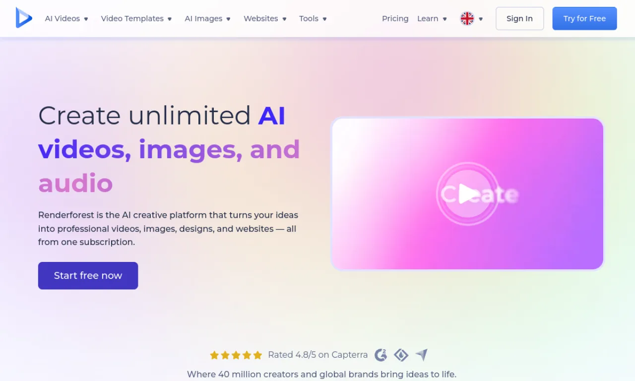 Screenshot of Renderforest website