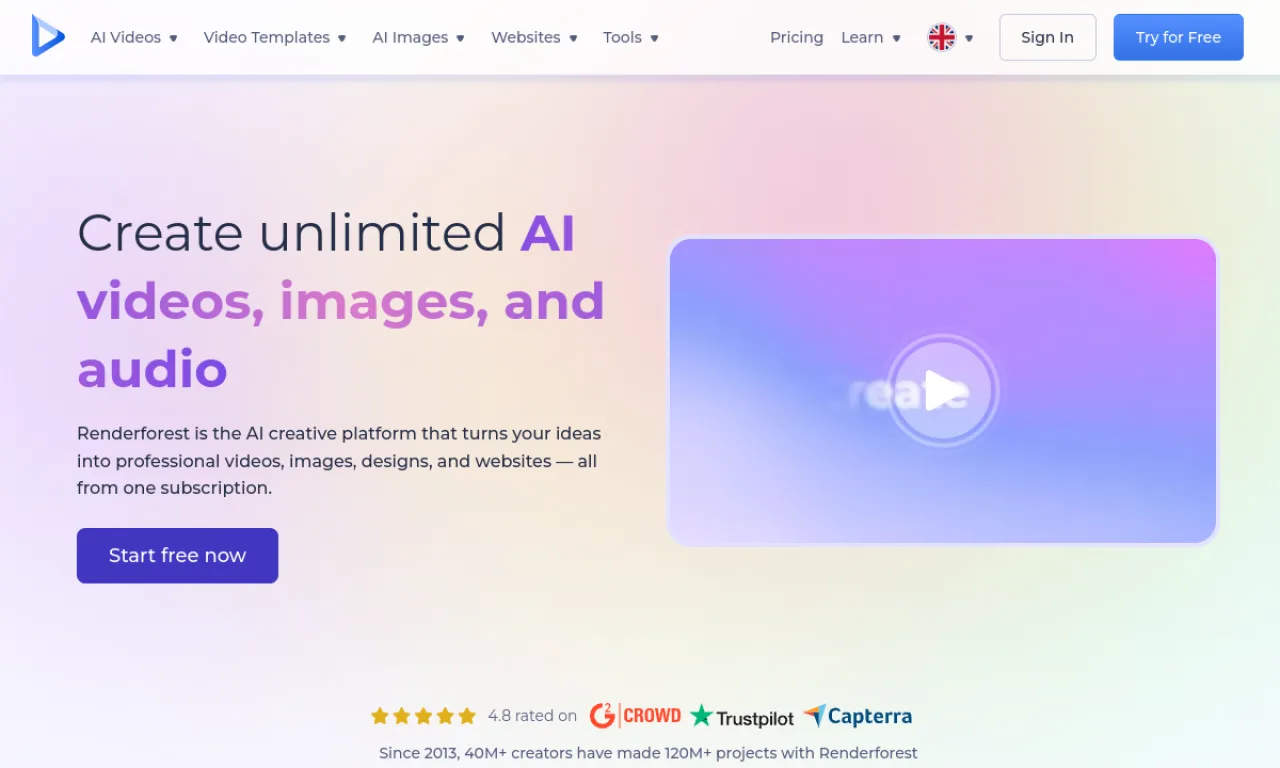 Screenshot of Renderforest website