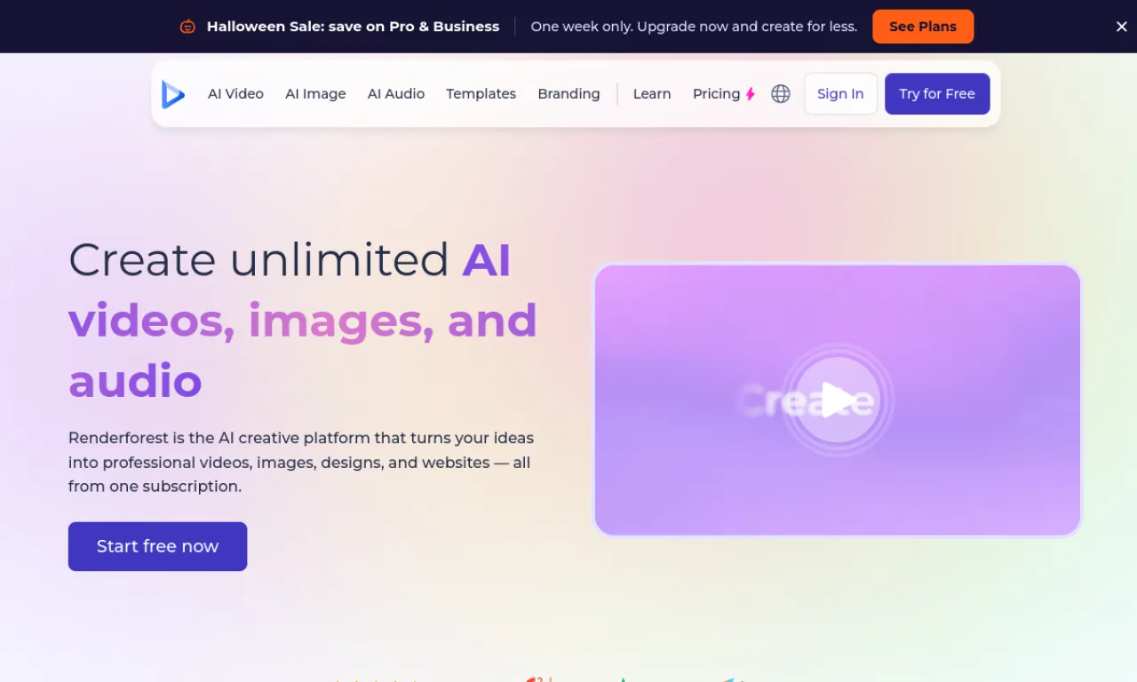Screenshot of Renderforest website