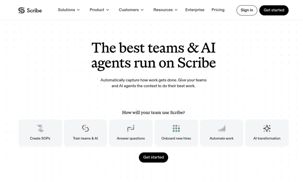 Screenshot of Scribe (support) website