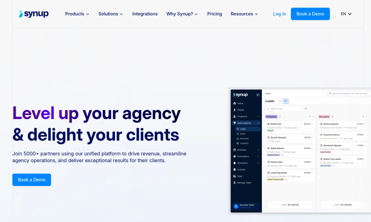 Screenshot of Synup website