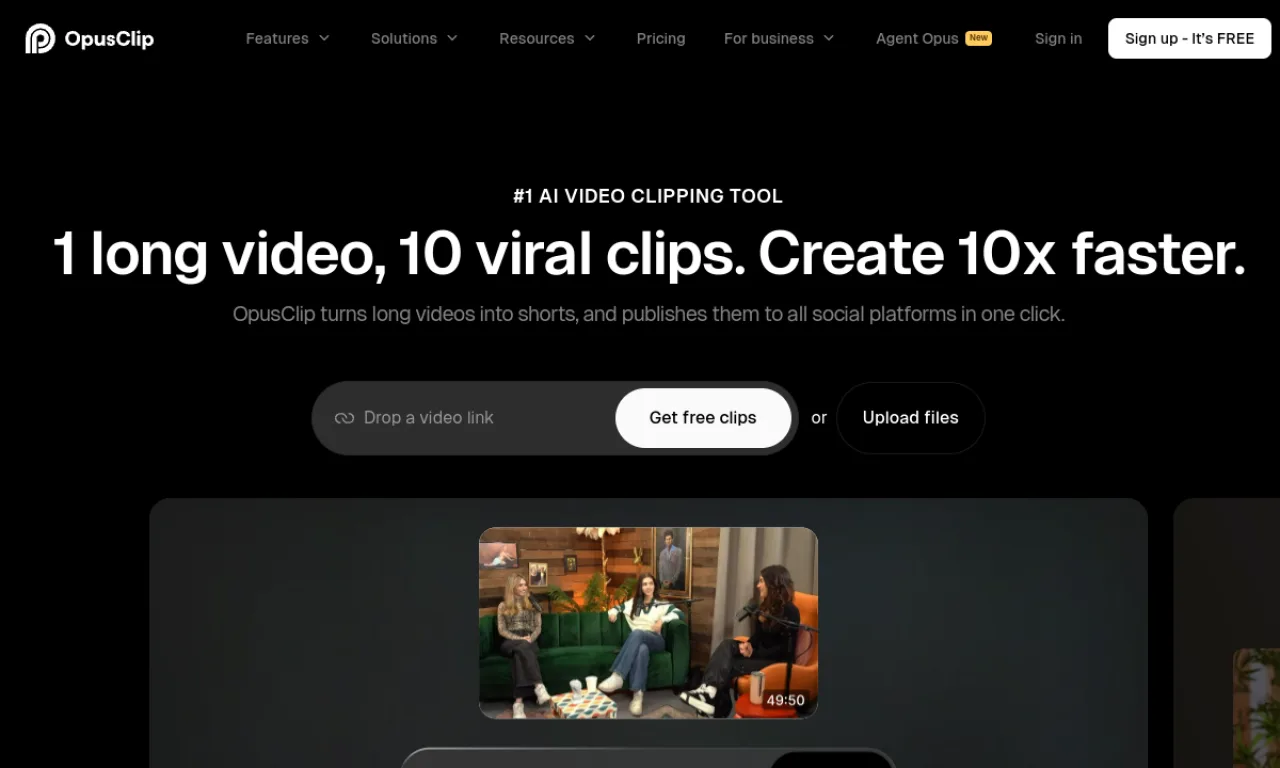 Screenshot of Opus Clip website