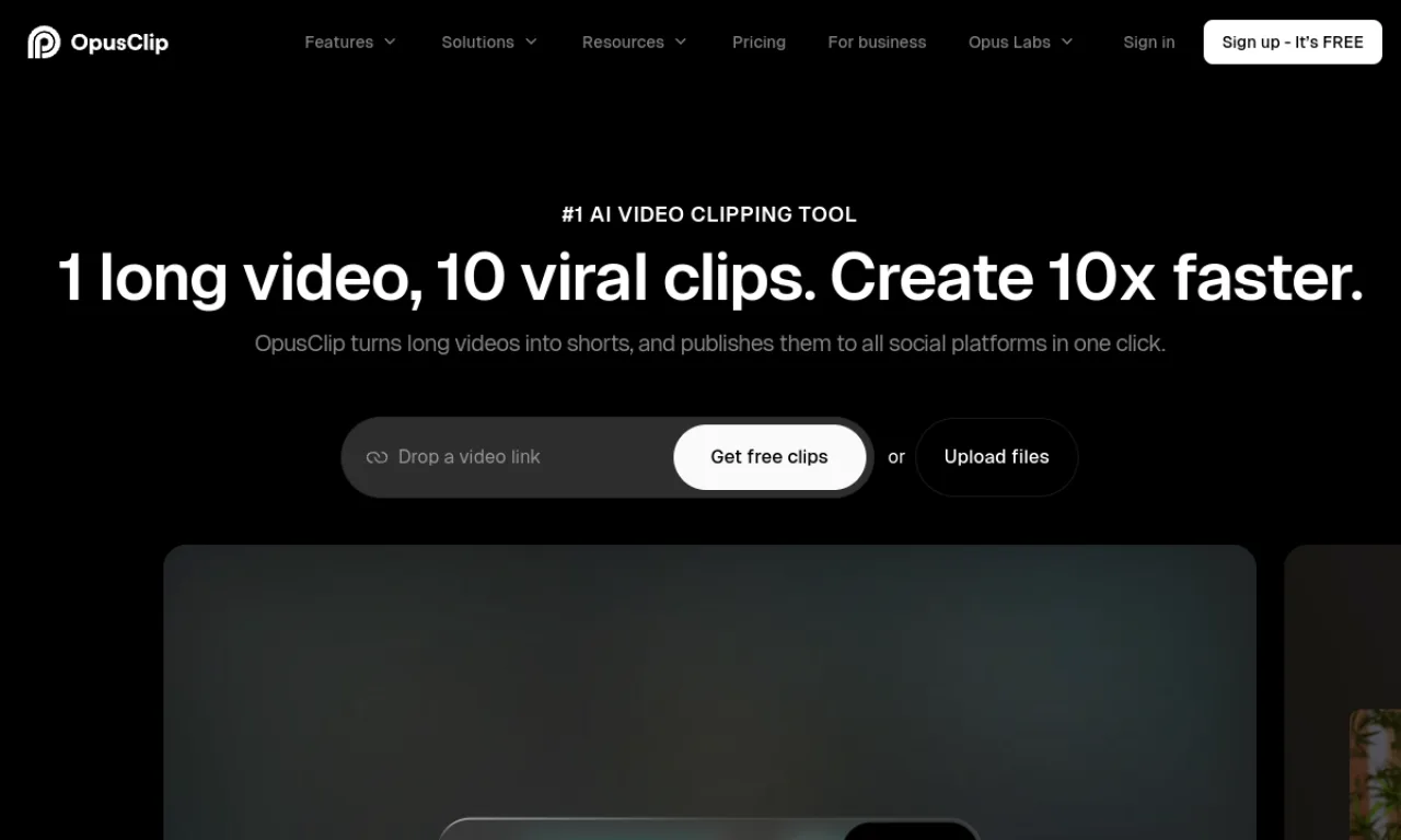 Screenshot of Opus Clip website