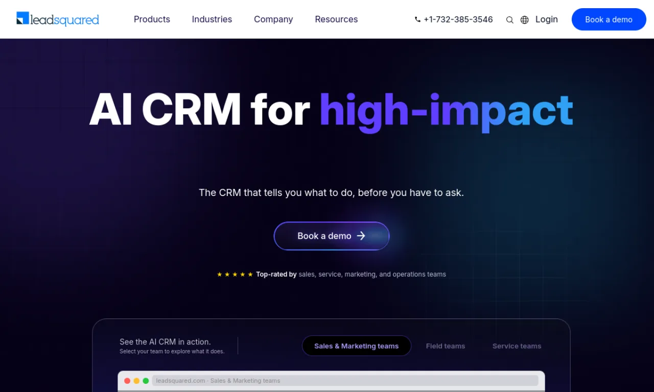 Screenshot of LeadSquared website