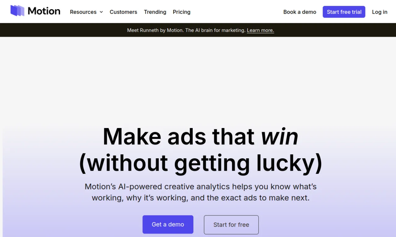 Screenshot of Motion (creative analytics) website