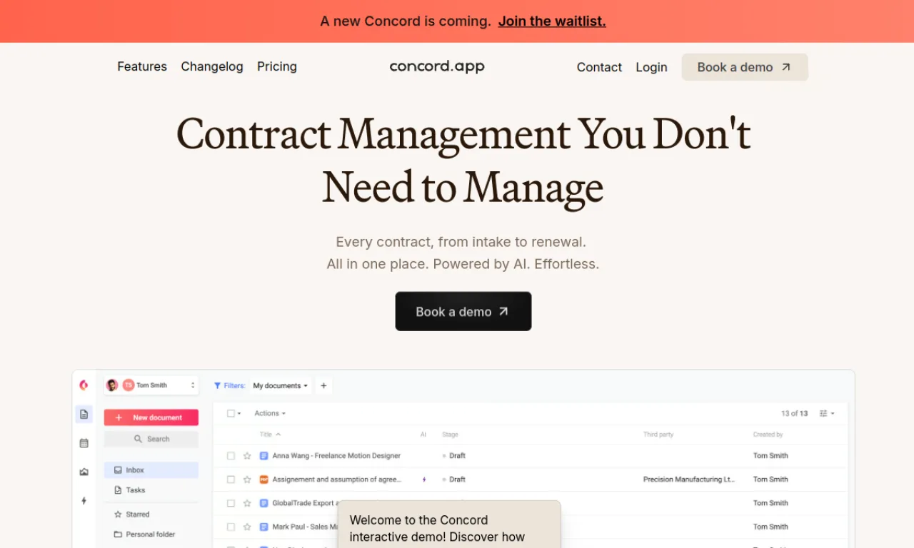 Screenshot of Concord website