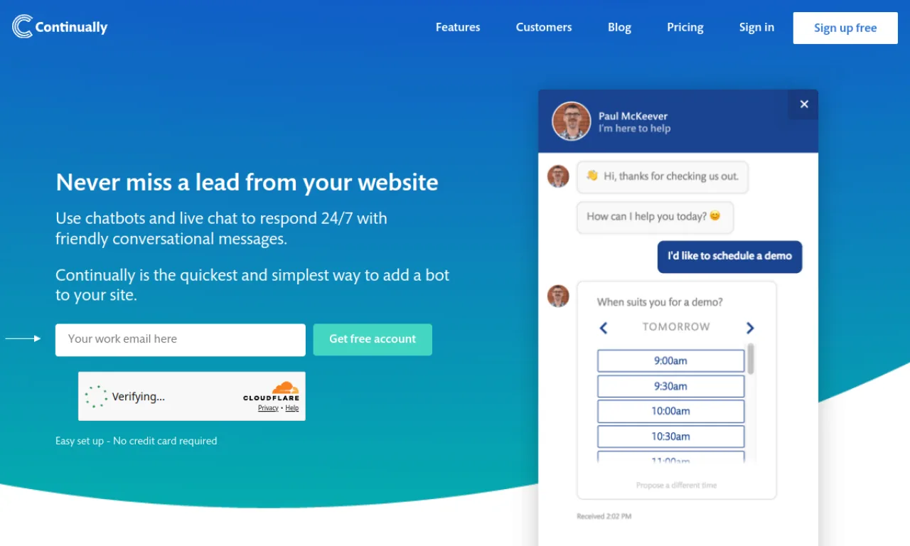 Screenshot of Continually website