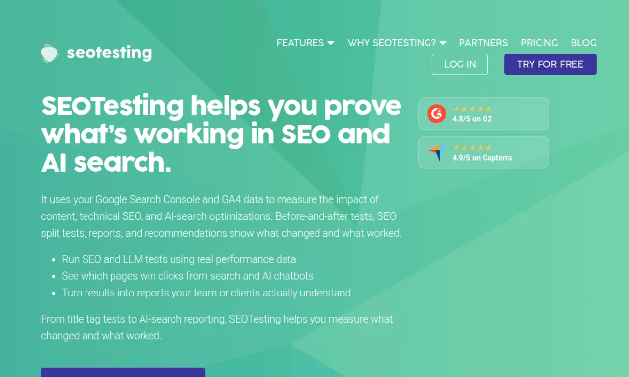 Screenshot of SEOTesting website