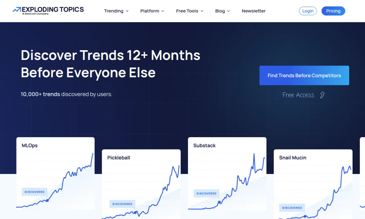 Screenshot of Exploding Topics website