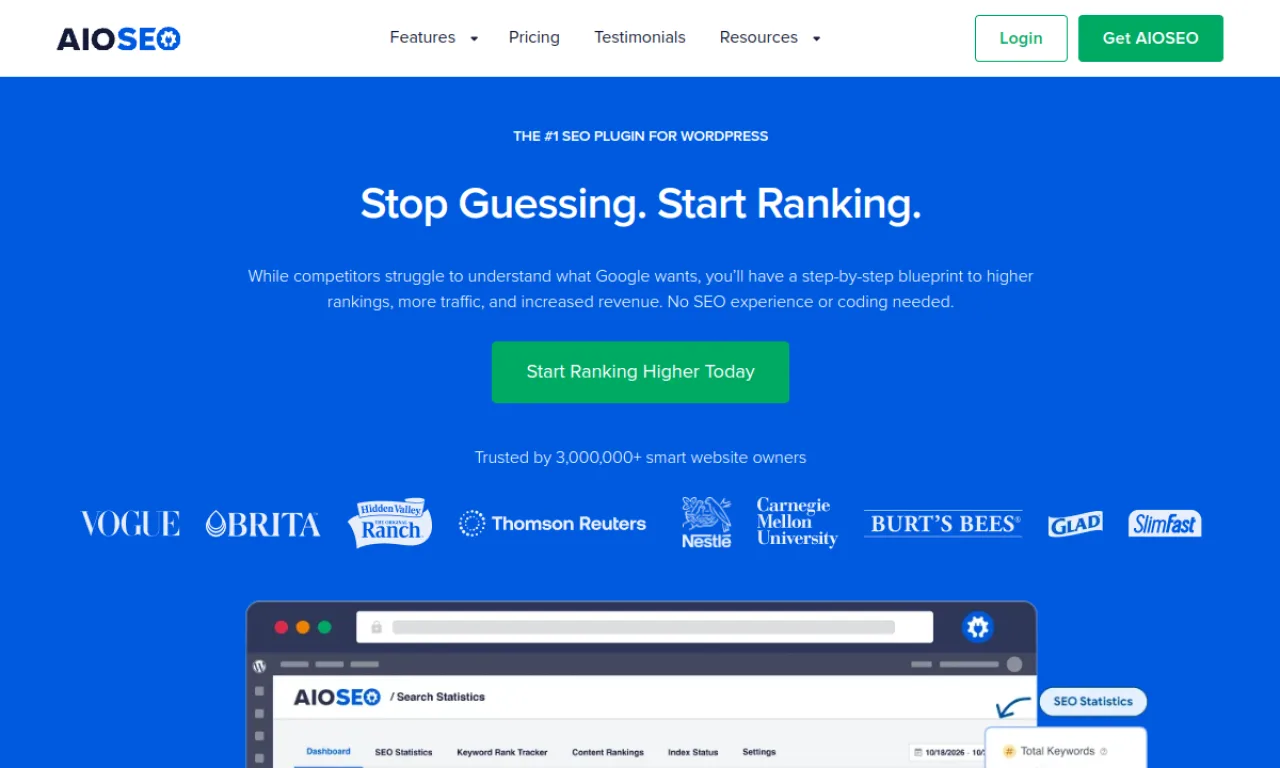 Screenshot of All in One SEO (AIOSEO) website