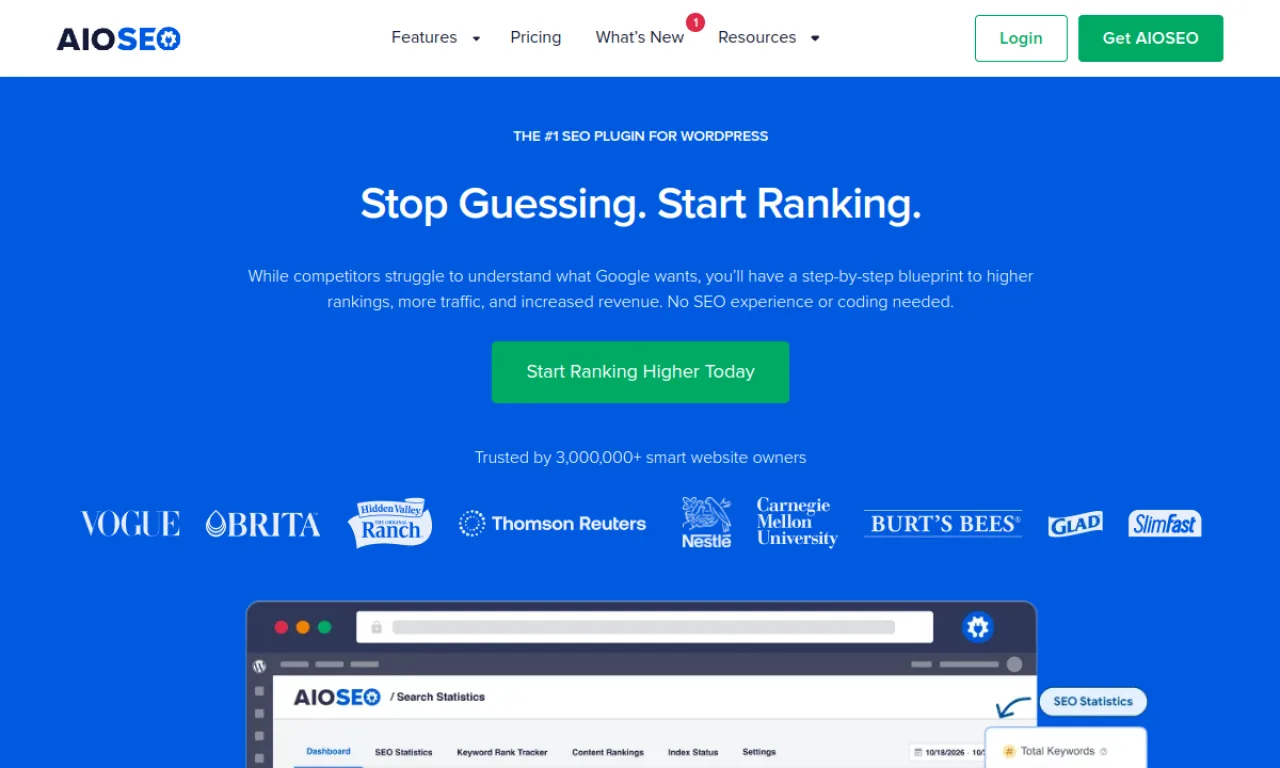 Screenshot of All in One SEO (AIOSEO) website