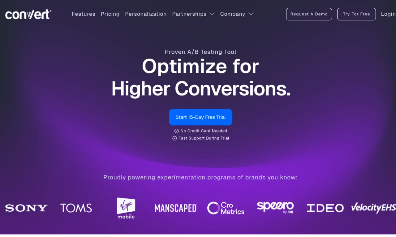 Screenshot of Convert Experiences website