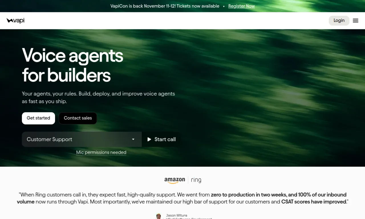 Screenshot of Vapi / Retell AI website