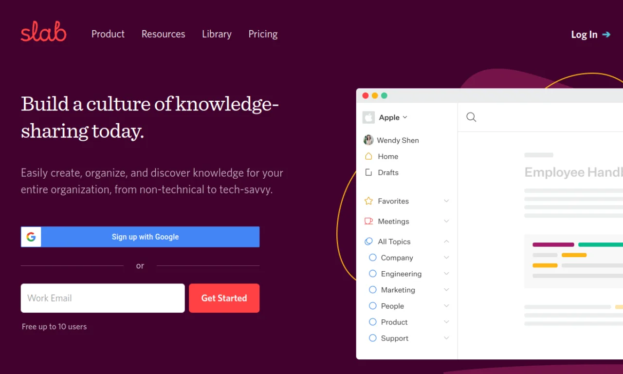 Screenshot of Slab website