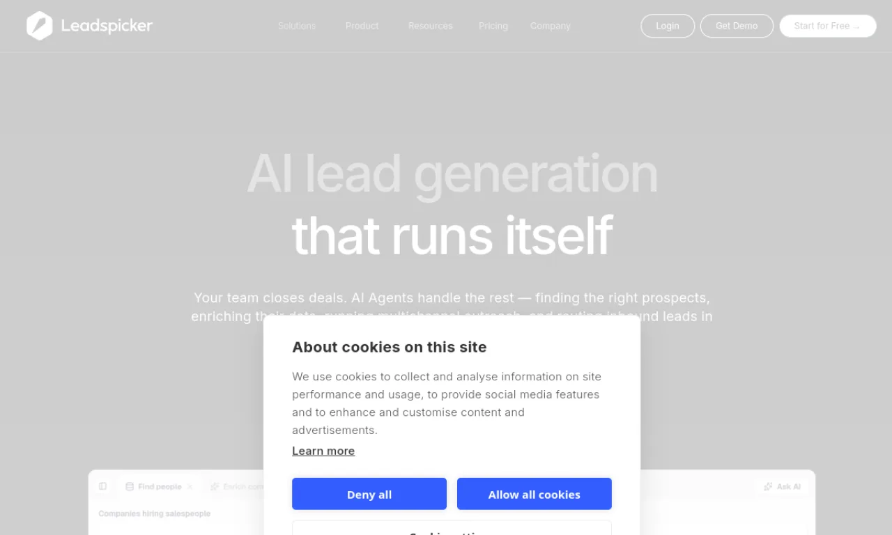 Screenshot of Leadspicker website