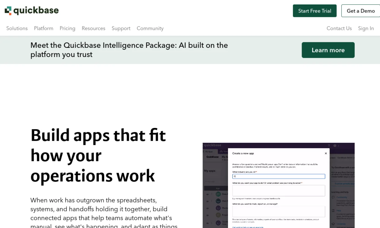 Screenshot of Quickbase website
