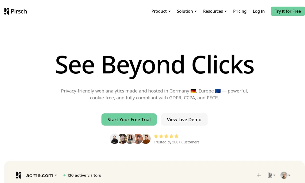 Screenshot of Pirsch Analytics website