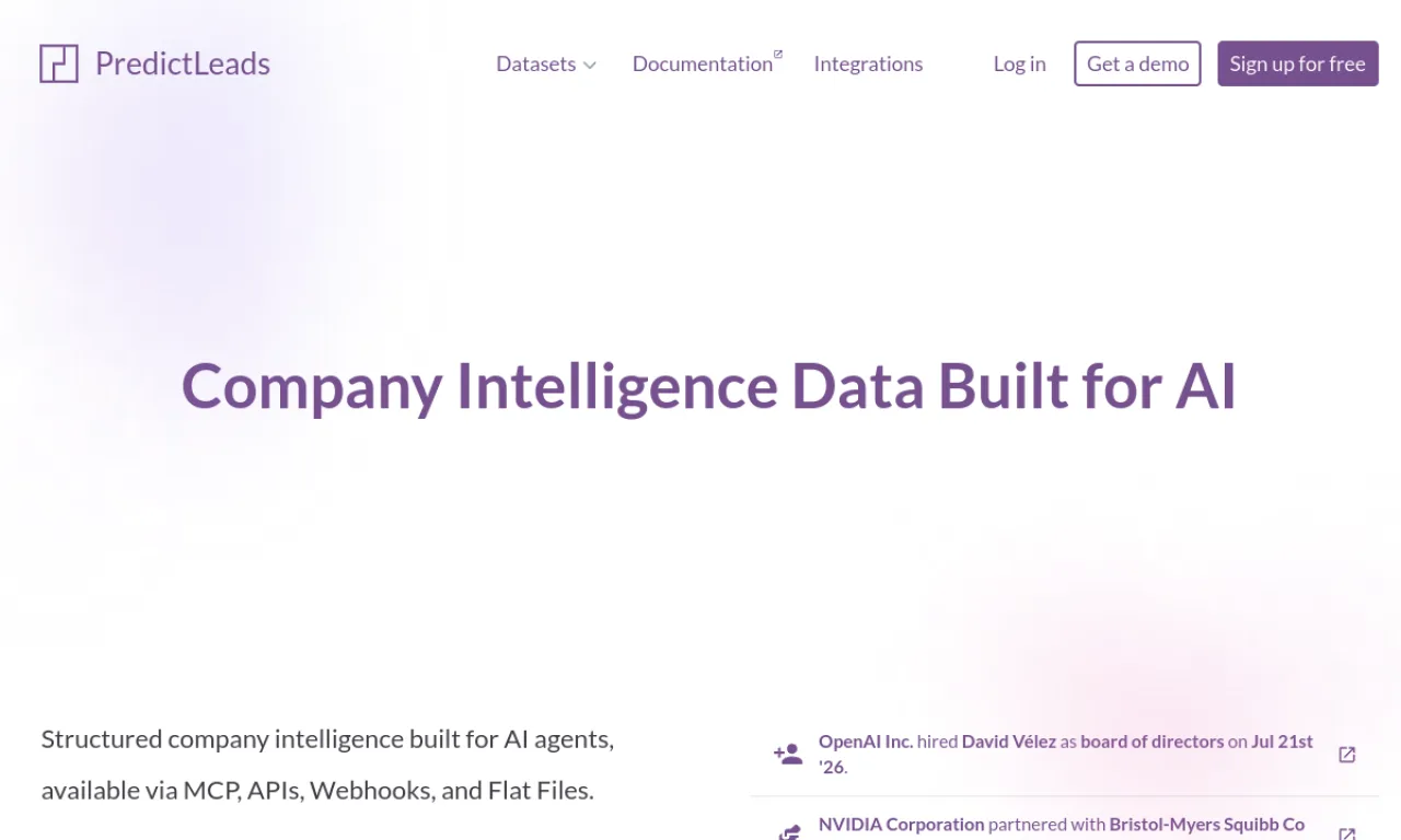 Screenshot of PredictLeads website