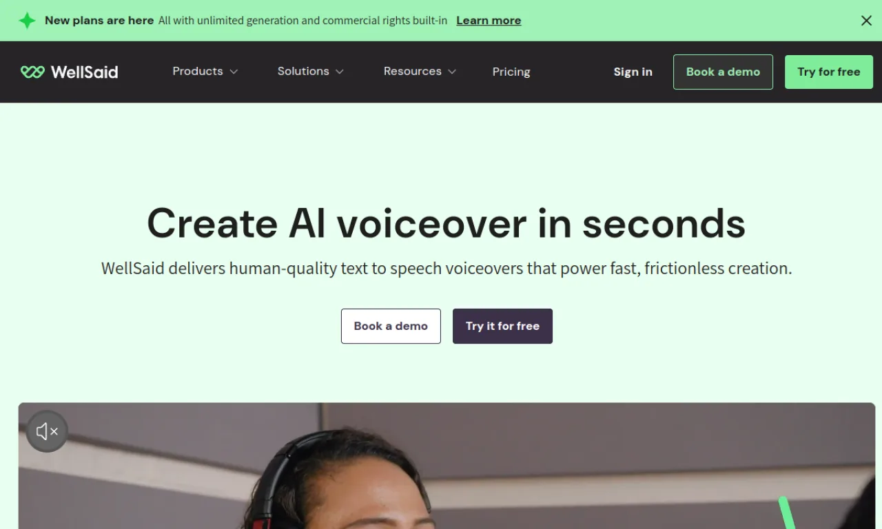 Screenshot of Wellsaid Labs website