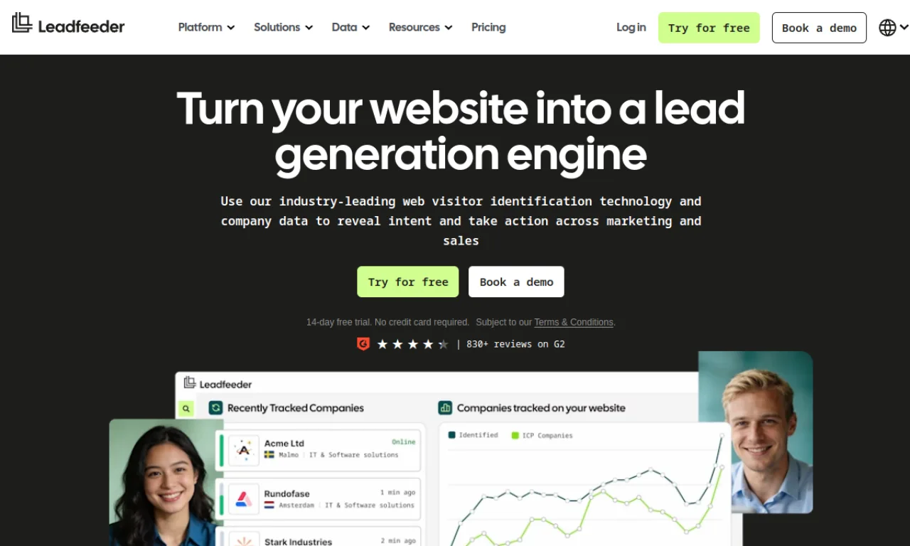 Screenshot of Leadfeeder website