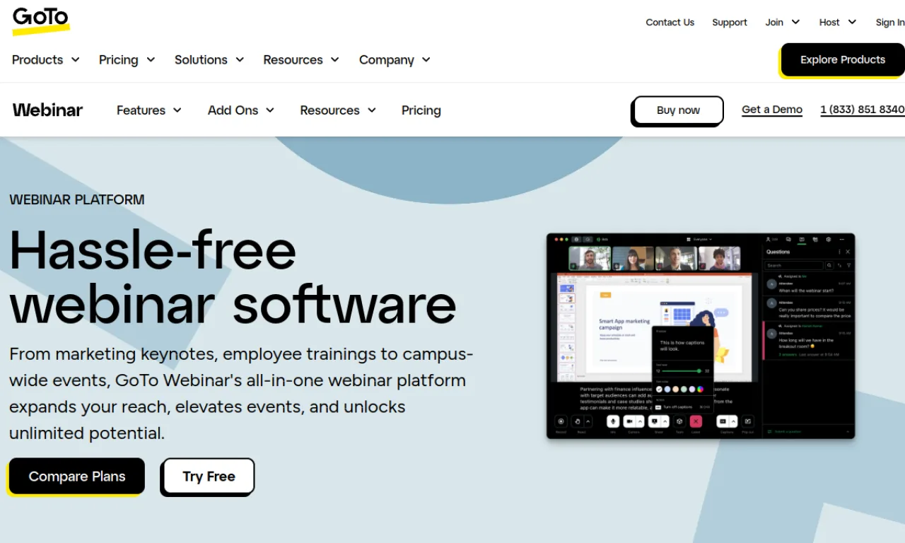 Screenshot of GoTo Webinar website