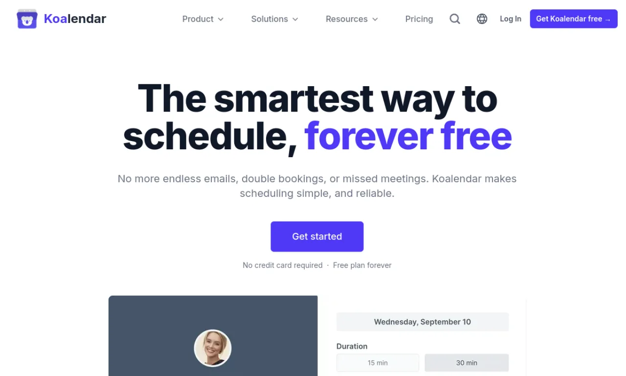 Screenshot of Koalendar website