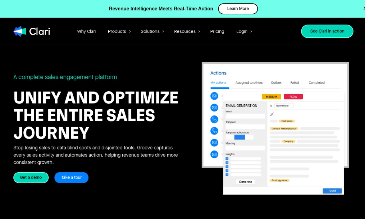 Screenshot of Clari Groove AI website