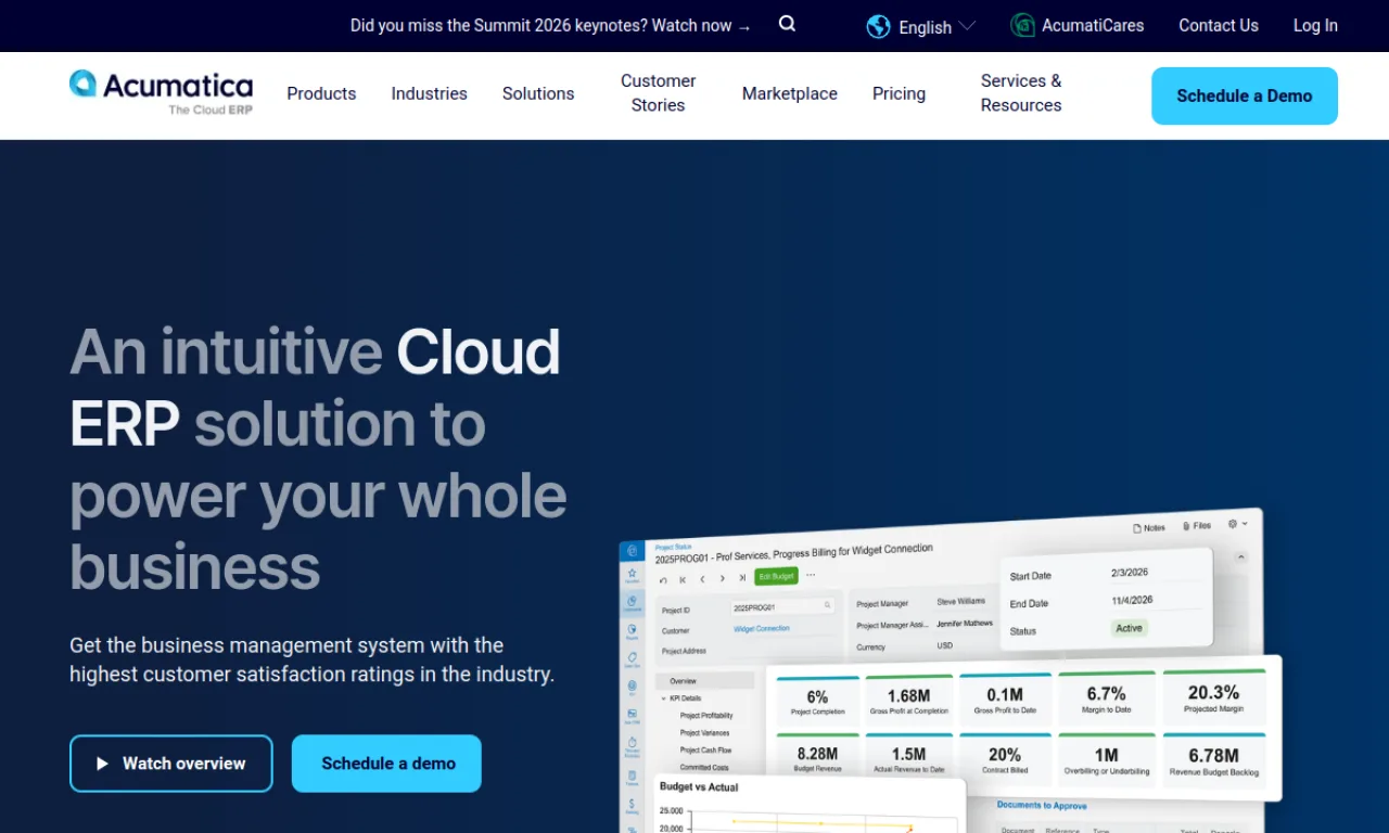 Screenshot of Acumatica website