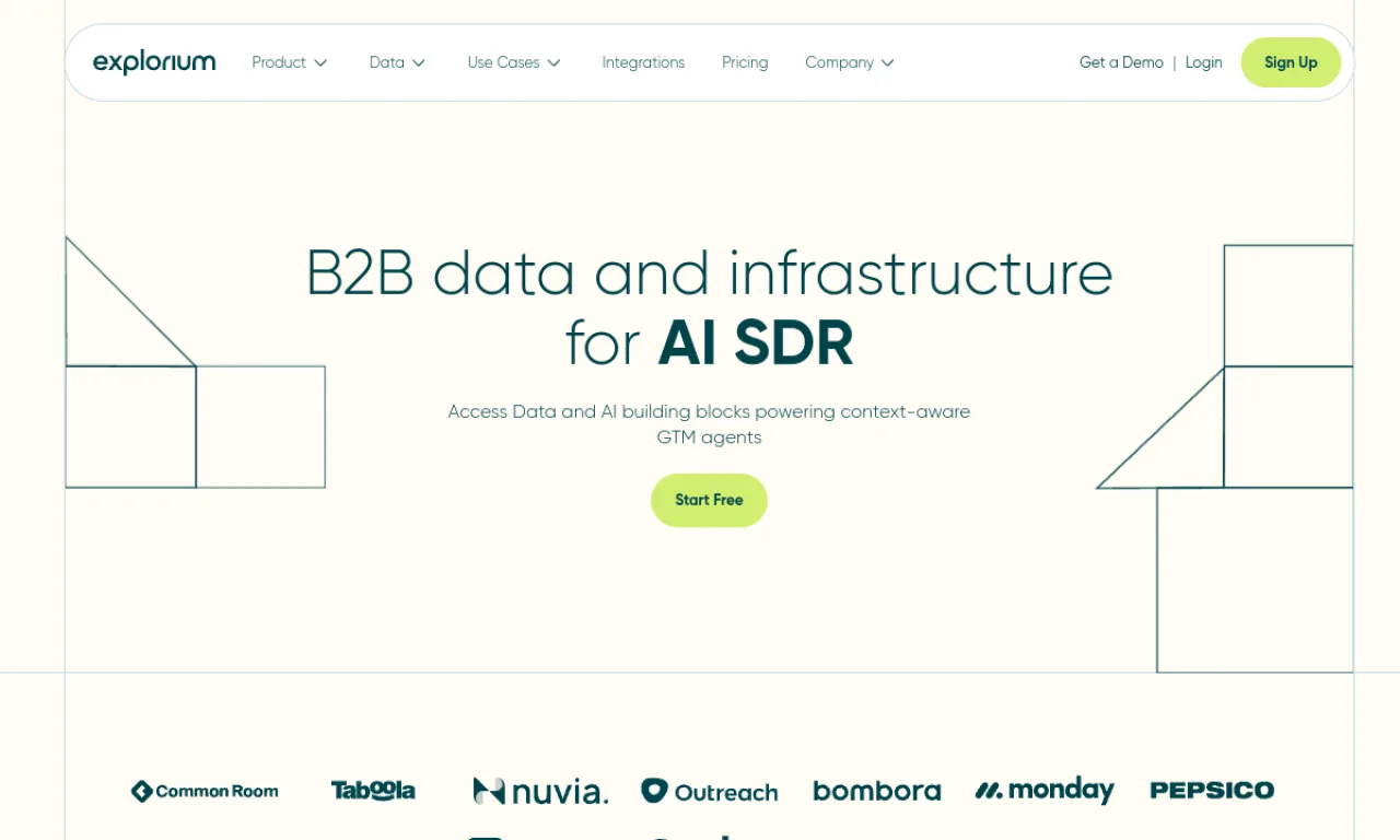 Screenshot of Explorium website