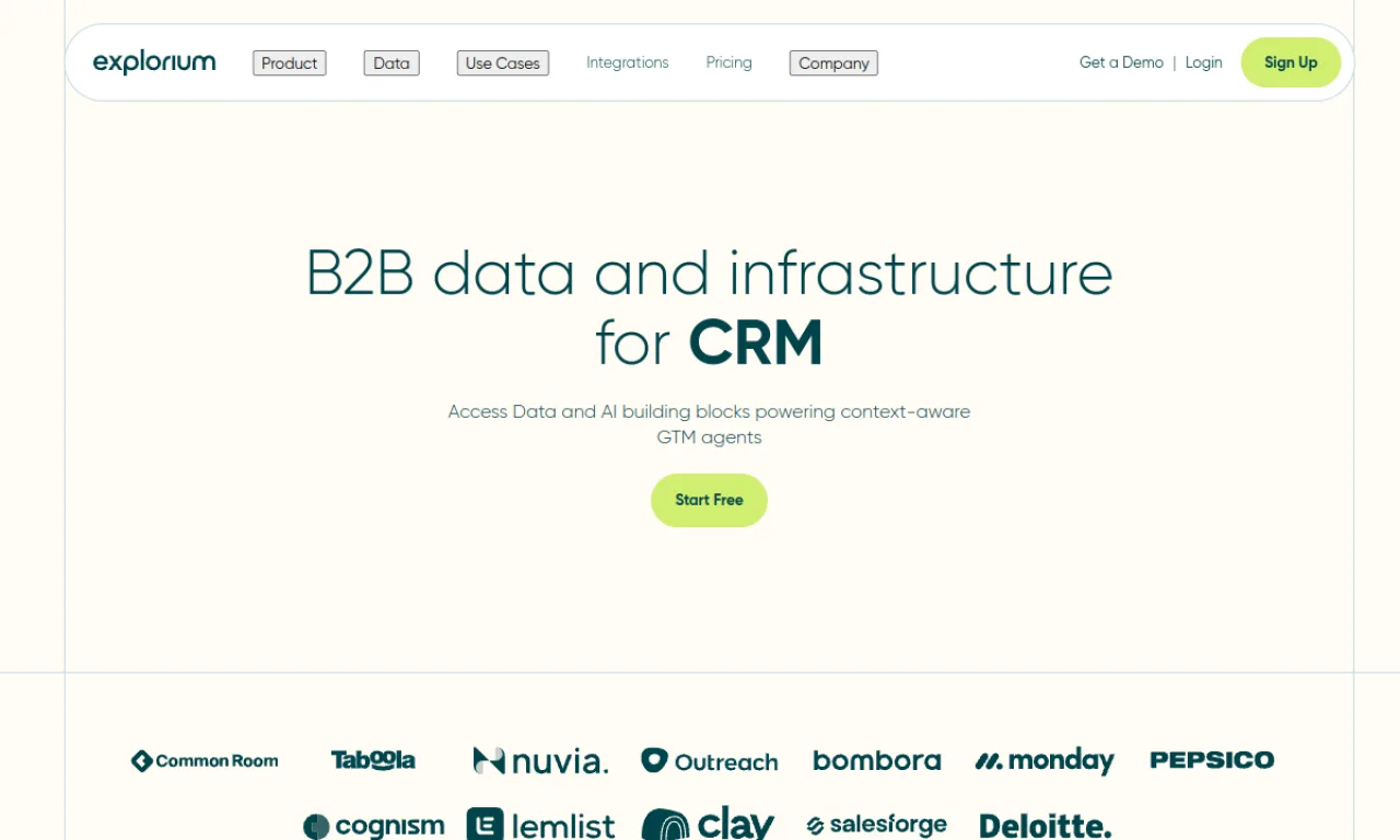 Screenshot of Explorium website