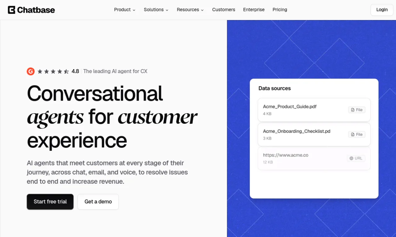 Screenshot of Chatbase website