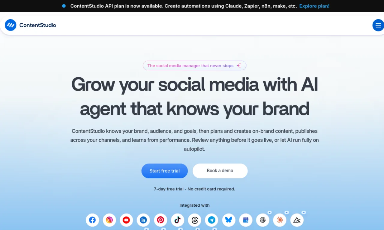Screenshot of ContentStudio website