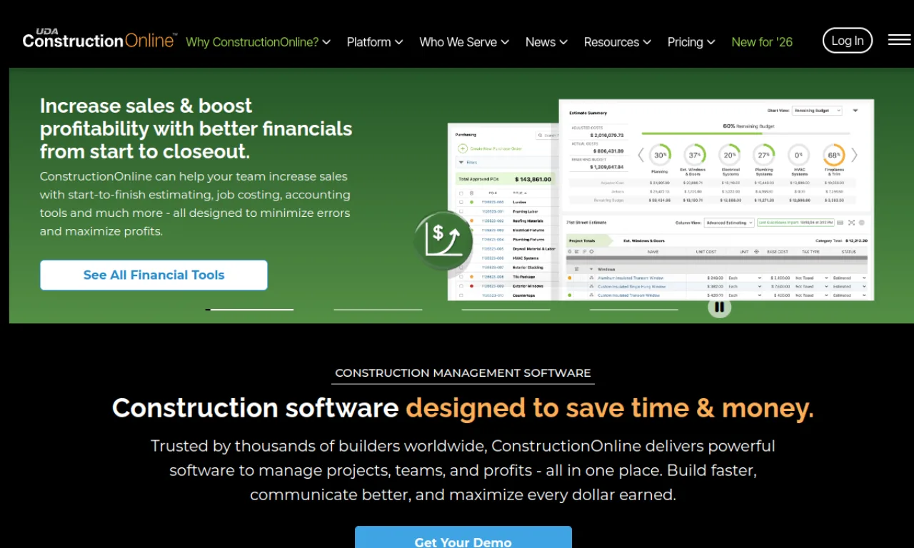 Screenshot of ConstructionOnline website
