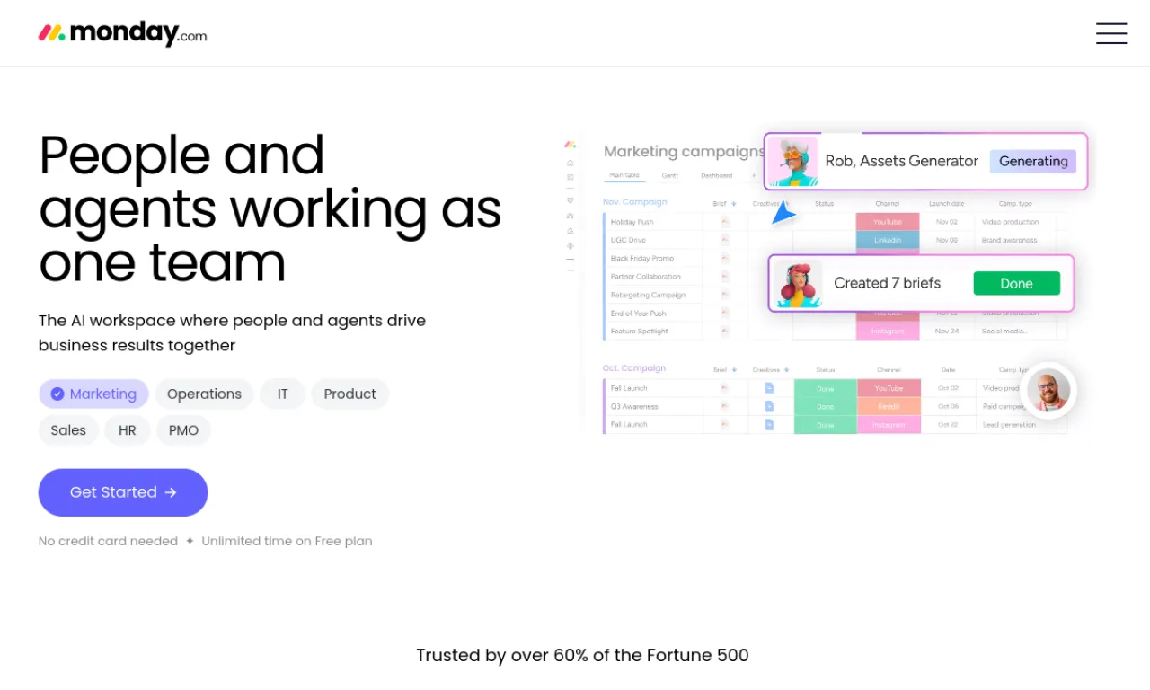 Screenshot of Monday website