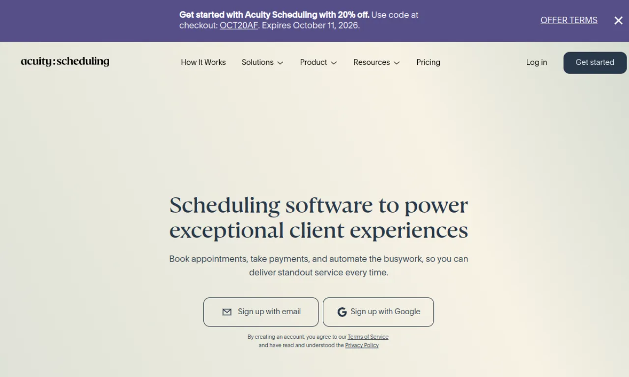 Screenshot of Acuity Scheduling (Squarespace) website