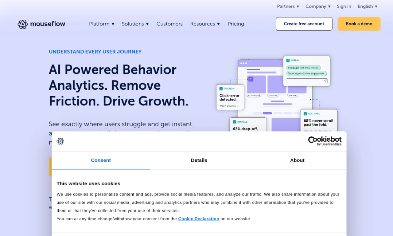 Screenshot of Mouseflow website