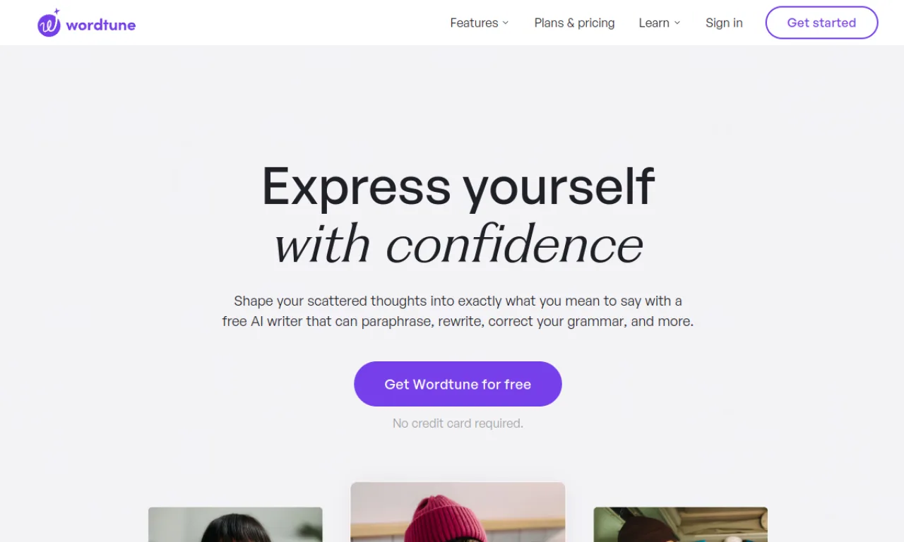 Screenshot of Wordtune website