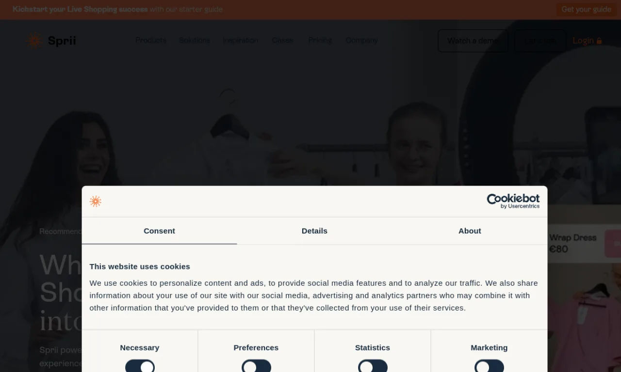 Screenshot of Sprii website