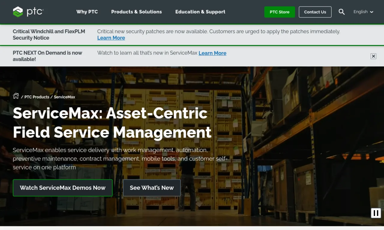 Screenshot of ServiceMax website