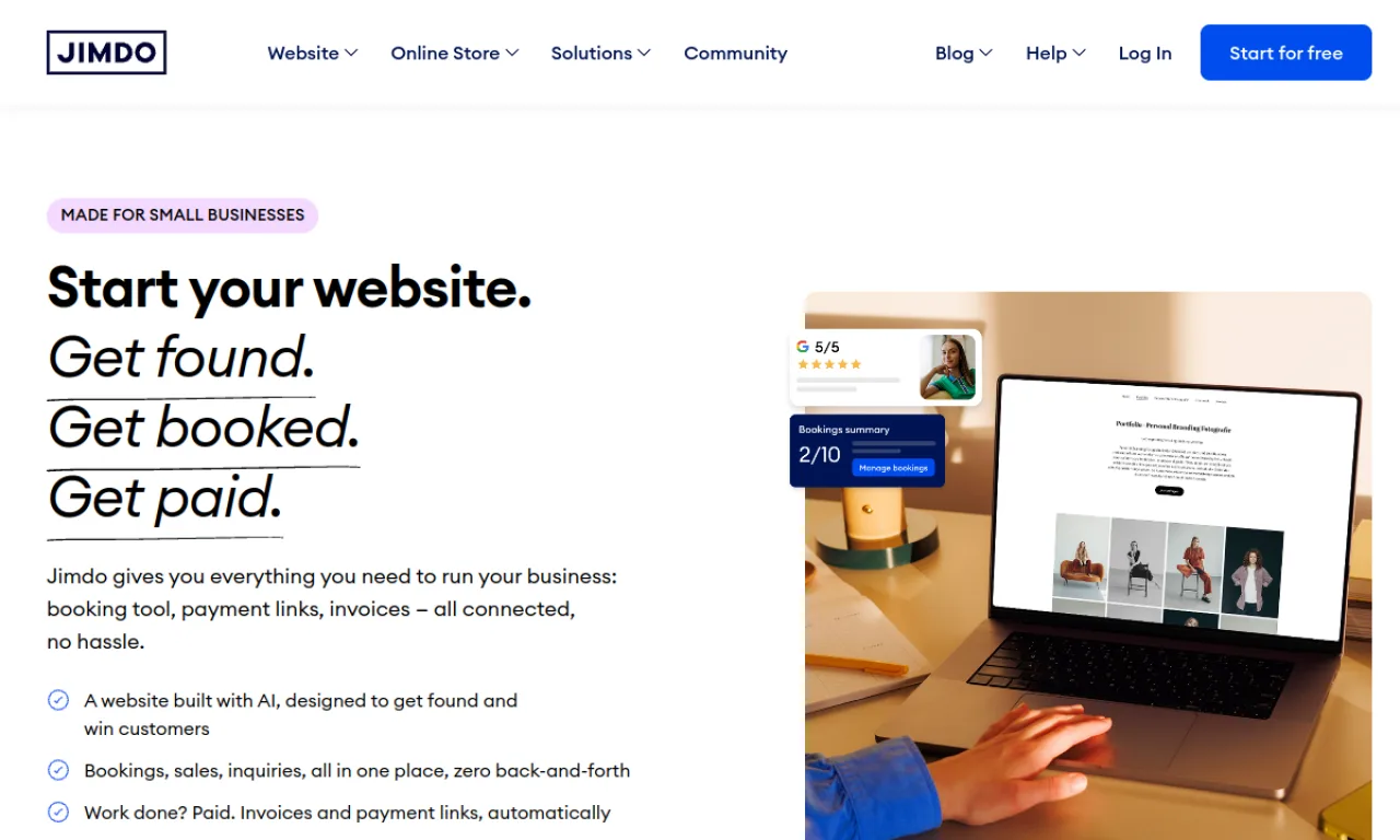 Screenshot of Jimdo website