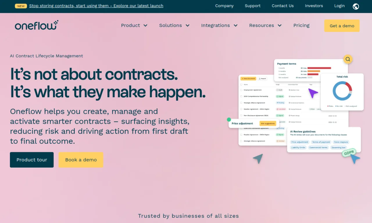 Screenshot of Oneflow website