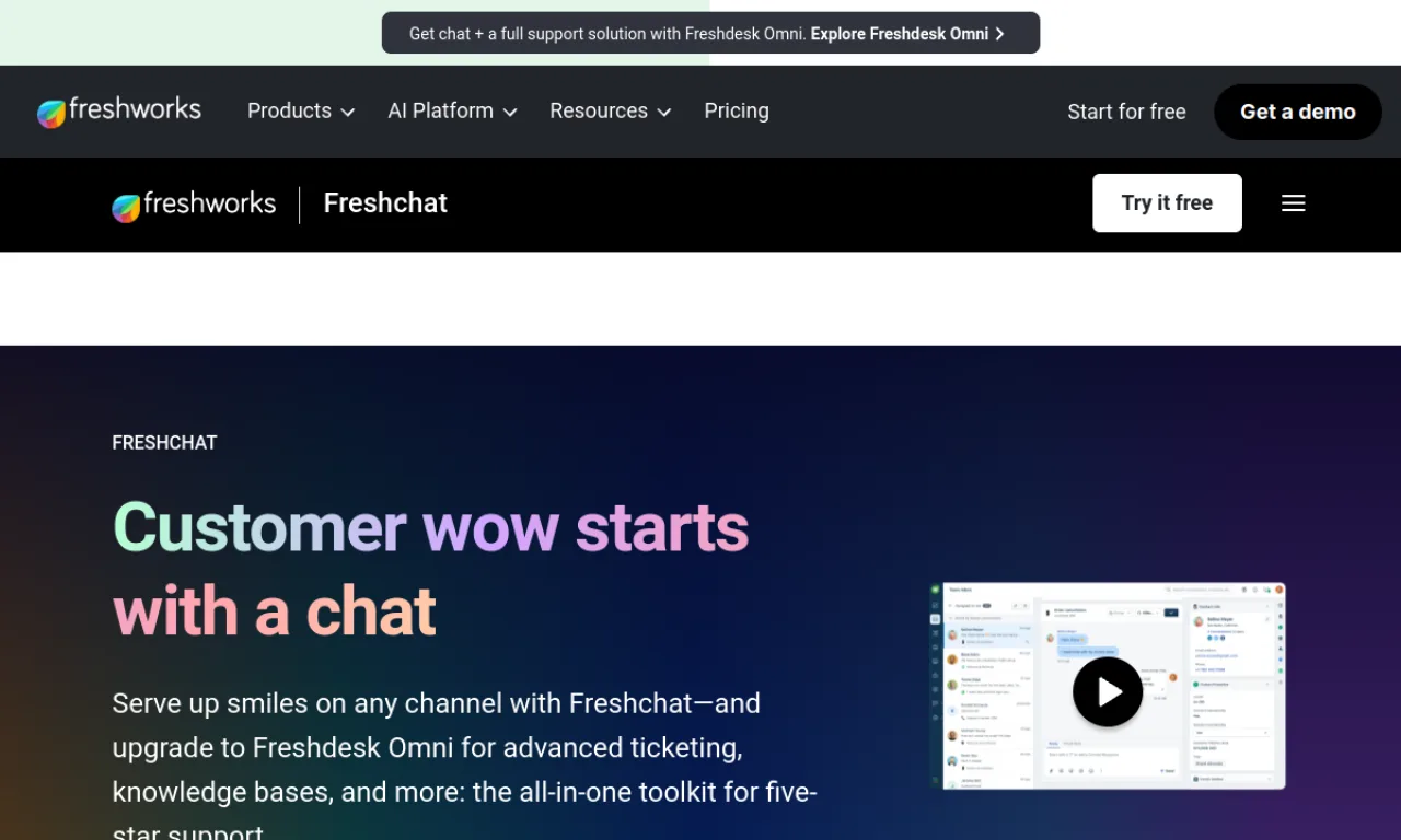 Screenshot of Freshchat website